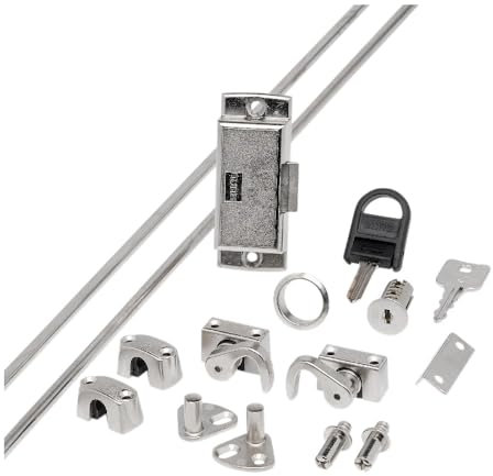 BURG Drehstangenschloss-Set, Sicherung von Möbeln mit Schloss & Riegel, 3-Punkt Verriegelung, Made in Germany, Nickelplattiert, inkl. 2 Drehstangen, Stangenschloss für Büromöbel. Drehschloss