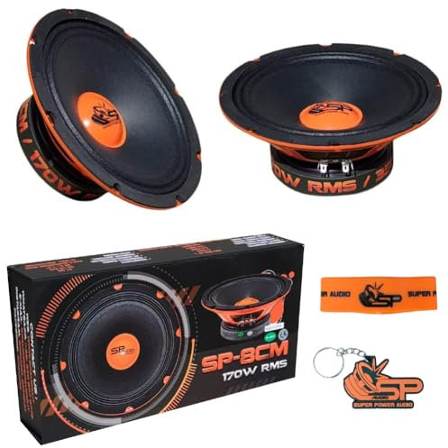 KIT SET PER SP AUDIO SP8CM 2 midrange da 20 cm 200 mm 8 di diametro, 170 watt rms 350 watt max, impedenza 4 ohm, auto, spl, sensibilità 97 db, a coppia + accessori omaggio