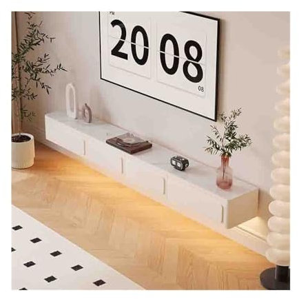 Banc TV Meuble TV Flottant Blanc crème, Centre de Divertissement Mural Flottant for sous Les téléviseurs, Meuble TV Moderne avec lumière LED for la Maison et Le Salon Meuble TV(163.6x30x21.6cm)