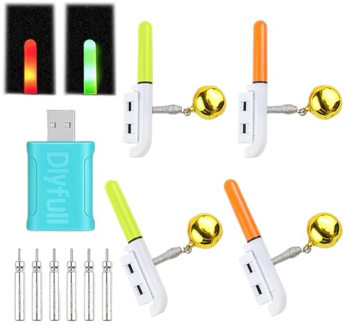 Abnaok 4pcs Nachtlicht Knicklicht Angeln,Angeln Alarm Glocke, Wasserdicht Licht Sticks mit Schnalle, Led Bissanzeiger Rutenspitze, Nachtangeln Biss Alarm für Angelrute