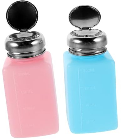 ULTECHNOVO 2pcs Press down Anti Static Refillable Alcohol Pump Bottles 200ml Blue Pink, Empty Solvent Dispenser for Lab Washing and Chemical Handling