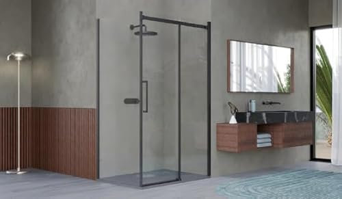 Box Doccia 2 lati 70x120 cm SENZA TELAIO H200 cm da 8mm: lato fisso + porta scorrevole FIORE Nero Opaco