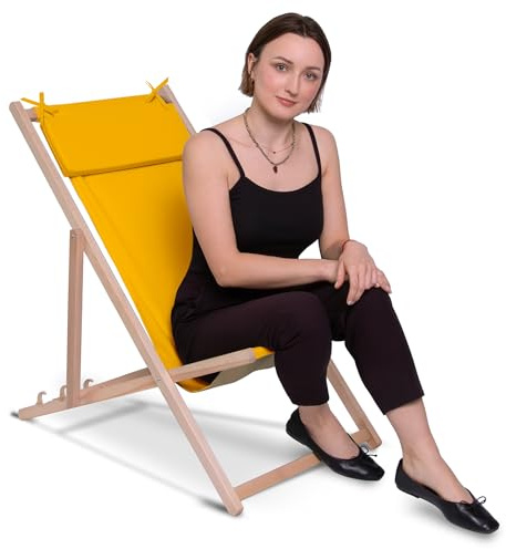 DreamRoots Liegestuhl Holz klappbar mit Kopfstütze, Mango