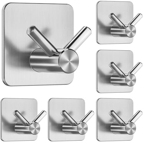 Dripex Haken Selbstklebend Klebehaken, Handtuchhaken Ohne Bohren, Wandhaken Selbstklebend Handtuchhalter Ideal für Badzimmer Toilette Küche Büro, Silber, 6 Stück-Typ A