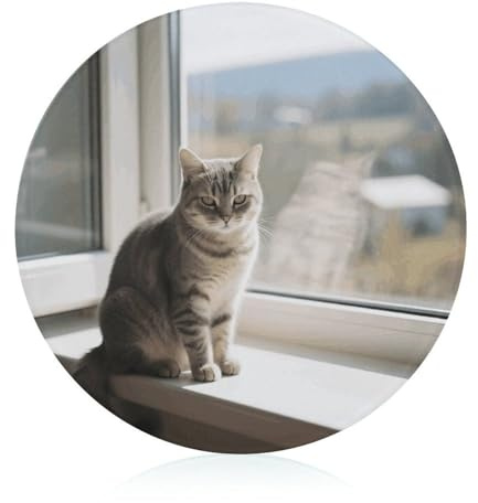 Glasschneidebrett mit gehärteten Katzen auf der Fensterbank, 20,3 x 20,3 cm, mit Gummifüßen, rutschfestes und hitzebeständiges Obstschneidebrett, kleine Schneidebretter, Geschenk für Küche/Bar/Camping