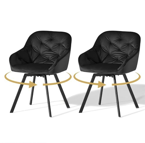 CLIPOP Samt Esszimmerstühle Drehbar 2er Set,Gepolstert Sessel Küchenstuhl mit Armlehne Freizeit Polsterstuhl Bequem Sitz Drehstuhl für Esszimmer Wohnzimmer Esszimmer, (1, Schwarz)