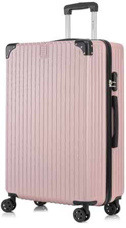 YONSLY Trolley Reisekoffer, Rollkoffer Handgepäck, Hartschalenreisekoffer Travel Suitcase mit 4 Rollen 360°, Zahlenschloss, Weicher Gummigriff (XL, Roségold)