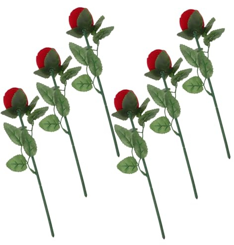 DEARMAMY 6 Pezzi Portaanelli Rosa Rossa per Fidanzamento e Matrimonio Custodia Piccola e Resistente con Interno Plush per Proposta e Regalo Romantico