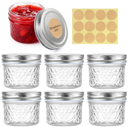 6 Stück Marmeladengläser 100ml Mason Jar, Einmachgläser mit Schraubdeckel, Schraubgläser mit Deckel, Kleine Vorratsgläser Mini Gläser für Gelee, Overnight Oats, Jogurt, Müsli, Gewürze, Bonbon