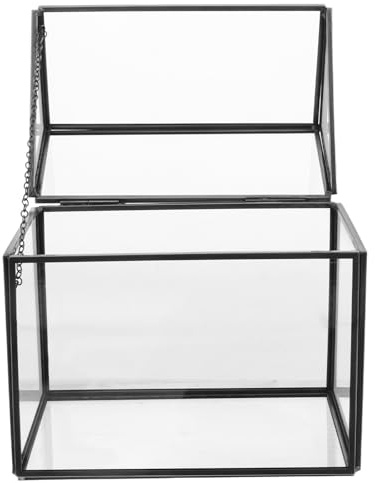 HOODANCOS Terrario de Cristal en Forma de Casa Negra Maceta Geométrica de Vidrio con Tapa Abatible Mini Invernadero para Suculentas y Exhibición de Plantas de Mesa Decoración para