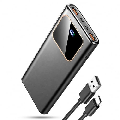 Power Bank Fast Charging 12800mAh, Slim Portable Charger for iPhone Samsung | 22.5W PD 3.0 & QC 4.0, USB-C Input and Output, LED Battery Display, Charges 3 Devices At Once, Ideal For Travel