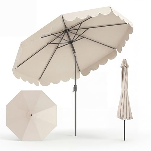 RELAX4LIFE Parasol Inclinable 3M | Parasol de Jardin Extéieur 3M | Inclinaison 30° | Volants Ondulés | Polyester Résistant | Baleines Renforcées | pour Balcon Terrasse (Beige, 3x2,45 M)