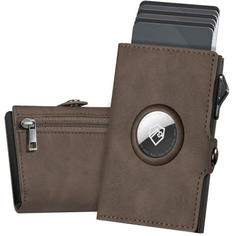 YESIIW Geldbörse Herren, Extrem Kompakter Portmonee Herren Airtag mit Pop-Up Kartenetui für bis zu 10 Karten & 2 Ausweise, RFID Geldbörse Airtag, Smart Wallet for Men mit Münzfach (Braun)