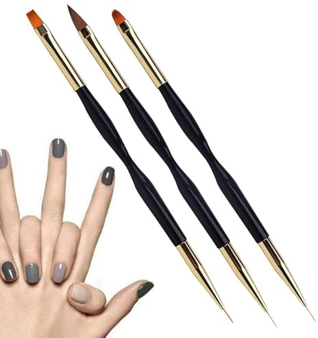 Pinceles de esmalte de uñas, acrílico de doble extremo, herramientas de | pintura plana de precisión, juego de 3 piezas para decoración de uñas, control de diseño con detalles finos | Manicura de sal