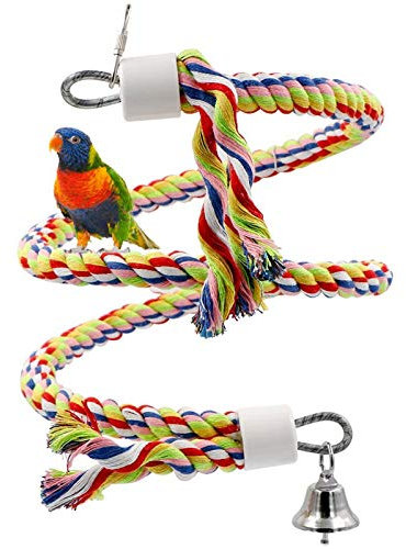 Rusee Vögel Spielzeug, Parrot Climbing Rope Sling, Schaukel Spielzeug, Spirale Stehen-Seil, Mittlere Regenbogen Cotton Rope Parrot mit Glocke