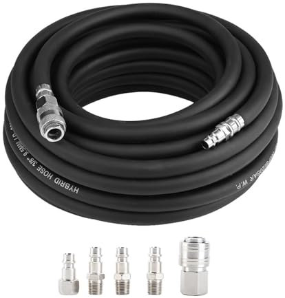 Flexible Air Comprimé, 15M 300 PSI Tuyau Compresseur Pneumatique en Caoutchouc avec 5 Pièces Accessoires pour Compresseur