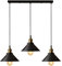 iDEGU 3 Lampes Suspension Luminaire Industrielle Lustre Plafonniers Design Edison Métal Lustre Suspension avec 50cm Support en Barre, Ø 22cm, Noir