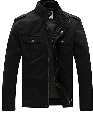 WenVen Giacca Militare Uomo Leggera Cotone Giacca di Mezza Stagione | Slim Fit, Colletto Alto, Giacca A Vento Uomo, Giacca Aviator Uomo, Giacca Corta Estiva, Giubbotto con Zip,Outdoor,Natura