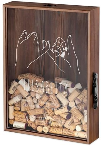 Maverton Raccogli tappi di sughero o birra, con stampa personalizzata | In legno, cavatappi per vino e birra con un coltellino, scatola porta tappi, regalo donna, amicizia
