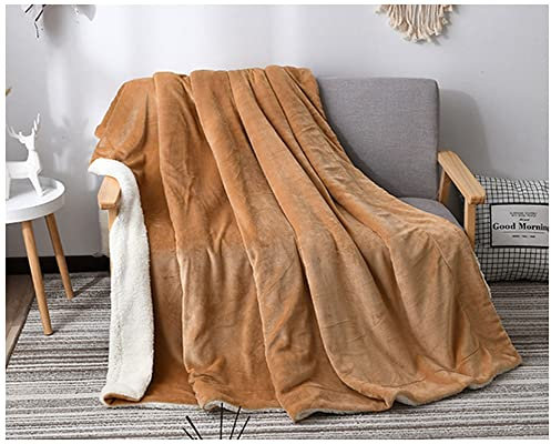 Kuscheldecke in Lammfell-Optik - Verschiedene Größen und Farben - Tagesdecke - Flanell Mikrofaser-Flausch - Sherpa Decke Sofa Wohndecke Zweiseitige Sofadecke für Couch Bett und Sofa,Kamel,180x200