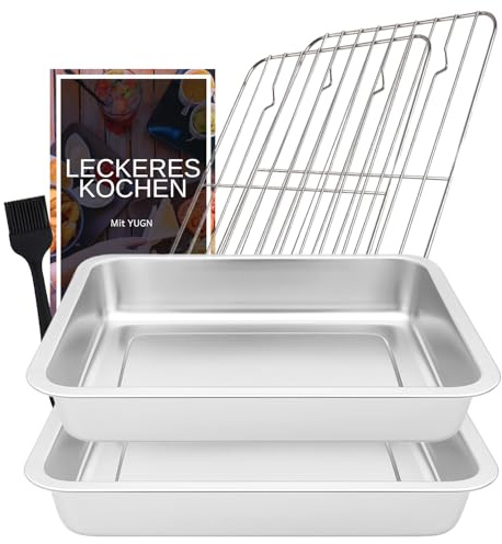 YUGN Bräter Edelstahl mit Rost Set Auflaufform Ofenform Rechteckig