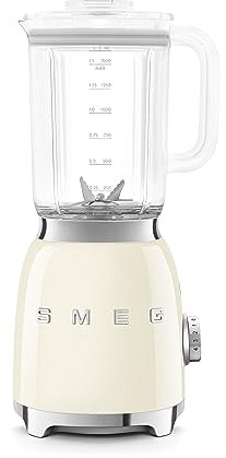 Smeg, Frullatore da Tavolo BLF03CREU 1,5 L, 4 Velocità, 4 Funzioni Smoothie, Pulse, Tritaghiaccio e Autopulizia, Blocco Motore e Tappo Dosatore, Base Antiscivolo, Avvolgicavo Integrato, 800W, Panna