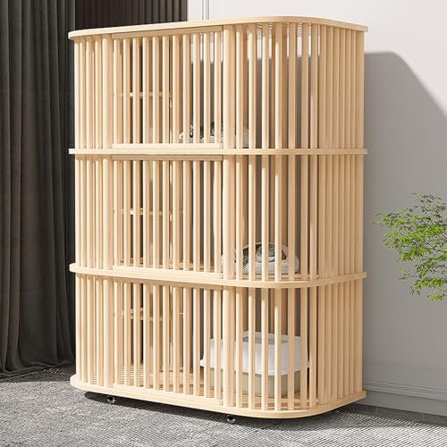 Katzenkäfig für Zuhause Groß Hoch Holz, Katzengehege mit Rädern für Kätzchenübung, 2-stöckiger Katzenkäfig für Innen/Villa, Atmungsaktiv und Bequem (Size : B)