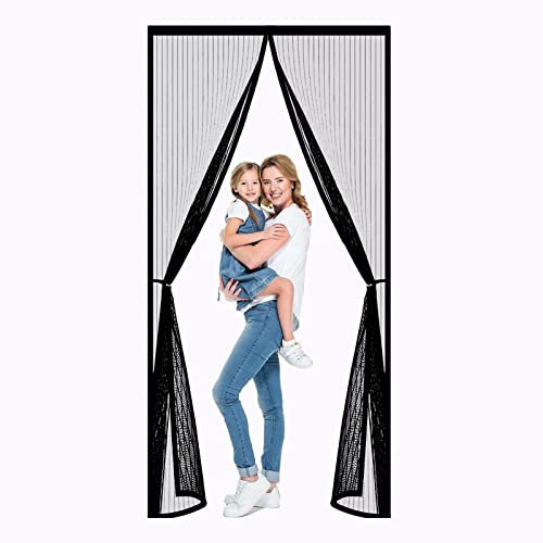 Magnet Fliegengitter Tür Insektenschutz 240 x 220 cm fliegengittertüren balkontür Automatisches Schließen für Balkontür Wohnzimmer Terrassentür, Schwarz A