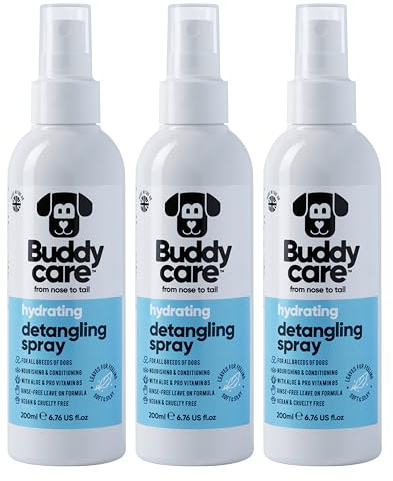 Buddycare hund reder spray, lätt att använda utredningsspray för hundar, formel för verkar utan sköljning, 200 ml x3