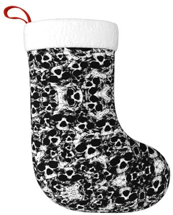 HAHAFU Weihnachtsstrumpf mit menschlichem Totenkopf, groß, personalisierbar, flauschig, hängende Socken für Weihnachtsdekorationen, Schwarz und Weiß