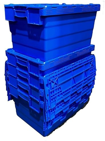 Solent Plastics 60 Litre Heavy Duty Colour Coded Attached Lid Containers - (5 x BLUE SPKM320)