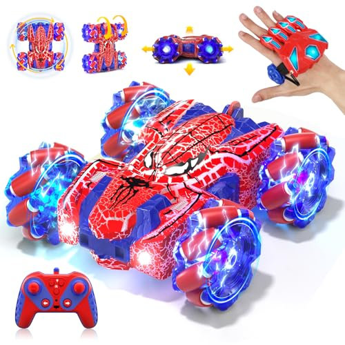 SOGAWEBB Spider Gesture Sensing Remote Control Car, Double Sided RC Cars with Full-body Light, 2.4GHz Hand Controlled Rechargeable RC Stunt Car Spider Toys for Boys 4 5 6 7 8 9 10 11 12