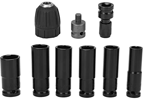 9Pcs 1 / 2in Sturdy Socket Set | High Carbon Steel Hex Wrench Kit for Auto Repair/Mechanical Maintenance | Black Protective Layer, Extended - Finish