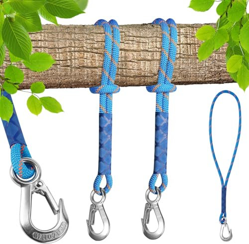 UNISOPH 2 Stück Schaukel Baumbefestigung Seil, 0.6M Hängematte Befestigung Aufhängung Schnur mit Karabinern Seil Hängematte Schaukel Befestigung für Outdoor-Spielplatz, Schaukeln, Hängematte, Yoga