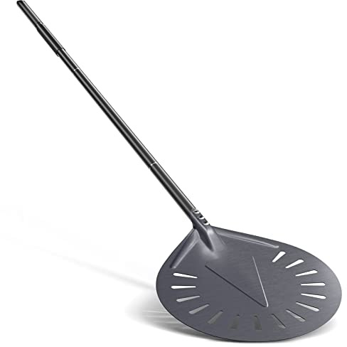 NUTUNI 23 cm pizzaspade perforerad aluminiumsspade med avtagbar 83 cm eller 120 cm lång handtag, lätt pizzaspade för att baka hemlagad pizzabröd