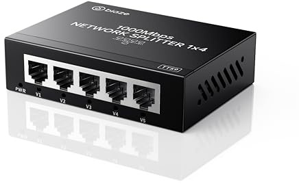 Biaze 4-Port Ethernet Splitter, Gigabit LAN Network Hub Adapter 1 to 4, Plug & Play Internet Cable Connector for Home/Office/School, Cat6 RJ45 Splitter for PC/Modem/Router/Gaming (1000Mbps)