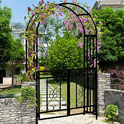 Arco da giardino in metallo, pergolato, pergolato, porta piante rampicanti, per matrimonio, patio, pergolato, pergolato, arco, 114 x 50 x 206 cm, ferro nero, facile da montare