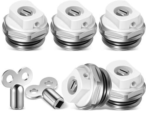 5 Valvole Sfiato Radiatori 1/2 in Ottone Nichelato & 2 Chiave Sfiato Termosifone in Lega di Zinco, Valvole Manuale Caloriferi Chiavi Riscaldamento, Tappo Scarico Sfogo Aria Radiatore Riscaldamento