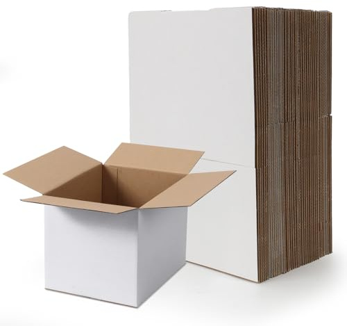 RLAVBL 8x6x6 Shipping Boxes Set of 40, White Corrugated Cardboard Box for Packing, Mailing, Business