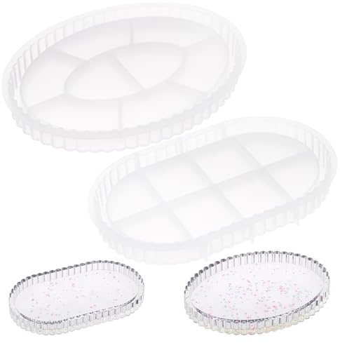 Hejo 2 Piezas Bandeja de Moldes de Silicona Óvalo, Molde de Resina, Posavasos de Resina para Platos, Moldes de Yeso para Fundición con Ranuras, Moldes de Resina Epoxi para Hacer Bandeja Decorativa