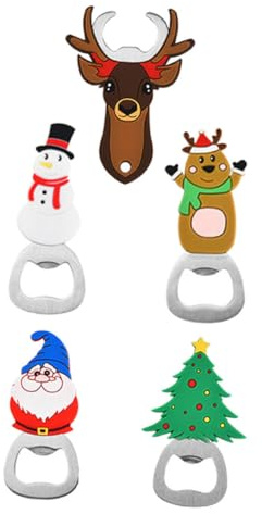 FONDOTIN Set 5 Pezzi Apribottiglie Portatile a Tema Natalizio in Metallo Apribottiglie Carino a Forma di Cartone Animato per Birra Decorazioni Natalizie per Feste per Cucina Bar e