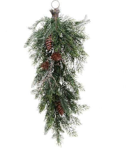 Künstliche Weihnachtszweige zum Aufhängen, Tannenzweige Deko, Zypressenzweige mit Zapfen, Türkranz, Wanddeko, Fensterdeko, Kunststoff, Langlebig, 60cm