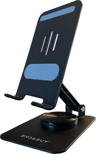 ENDABUY® Soporte para teléfono Móvil. Base giratoria de 360º. Plegable Y Ajustable. Oficina, hogar o Viaje. Múltiples Ángulos. Incluye Funda Transporte. para Todo Tipo de teléfonos móviles y Tablets.
