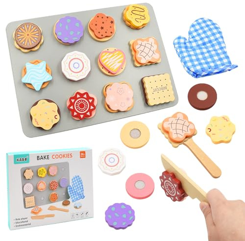 Hyacinthy Juguete de Cocina de Madera, Galletas Alimentos para Hornear, Montessori Juegos de rol, Accesorios de Cocina de Juguetes, Regalo de Cumpleaños para Niños Niñas 3+ Años