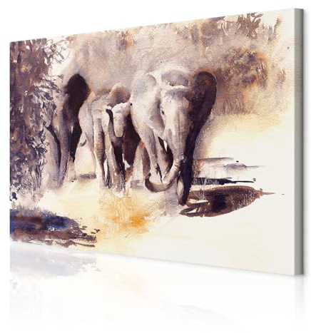 decomonkey Bilder Elefant 120x80 cm 1 Teilig Leinwandbilder Wandbild Afrika | Strukturleinwand, Holzkeilrahmen, Bild auf Leinwand, Kunstdruck, Wanddeko, Wohnzimmer, Wanddekoration, Tiere, Abstrakt