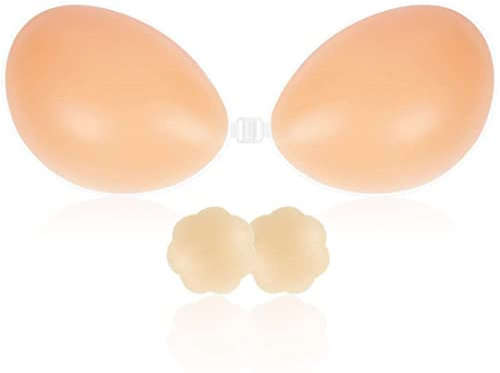 SHINYMOD Stick on Bra, Strapless Backless Sticky Bras for Women, Adhesive Silicone Invisible Push Up Bra Reusable Skin Comfortable Cup Bra with 2Pcs Nipple Cover, Silicone Bra D