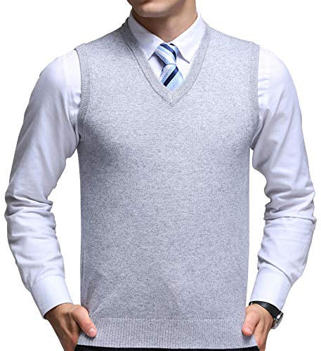 FULIER Mens V-Neck Sleeveless Vest Classic Business Gentleman Knitwear Knitted Waistcoat Sweater Cardigans Tank Tops