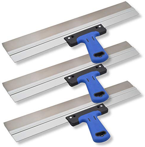 3er Set DEWEPRO® Edelstahl Fassadenspachtel - Dekorspachtel - Flächenspachtel - Flächenrakel mit Aluhalter und 2-Komponenten Softgriff- Größe: 500x50mm