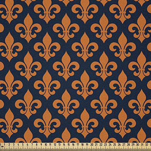 ABAKUHAUS Fleur De Lis Satin Stoff als Meterware, Orange heraldische, In Toller Stoff für Polster Heimtextilien, 10M (148x1000cm), Orange Indigo