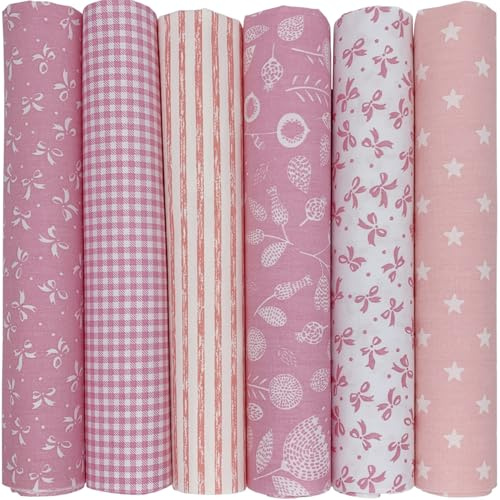 aufodara 6Pcs Cotton Fabric Bundle Squares 50x50cm, Pure Cotton Tissue, Stylish Patterns Home Cloth Bundles for Sewing Quilting Patchwork DIY Crafts (Pink)